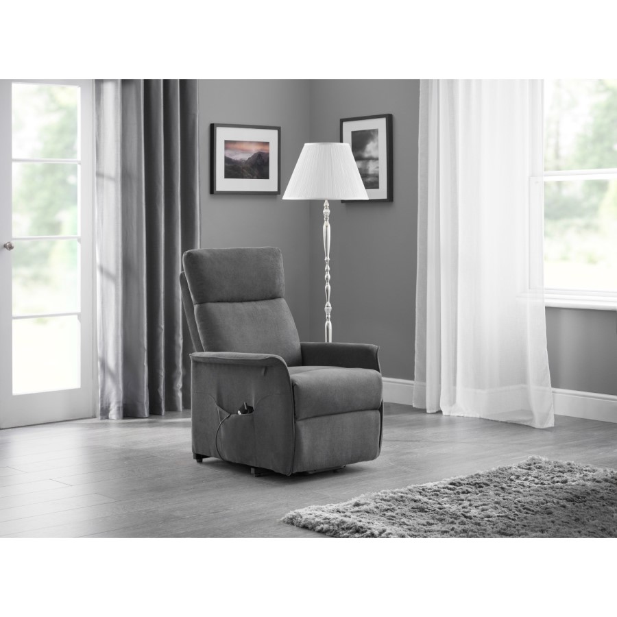 Rise & Recliner Chair in Grey Fabric - Helena- Julian Bowen