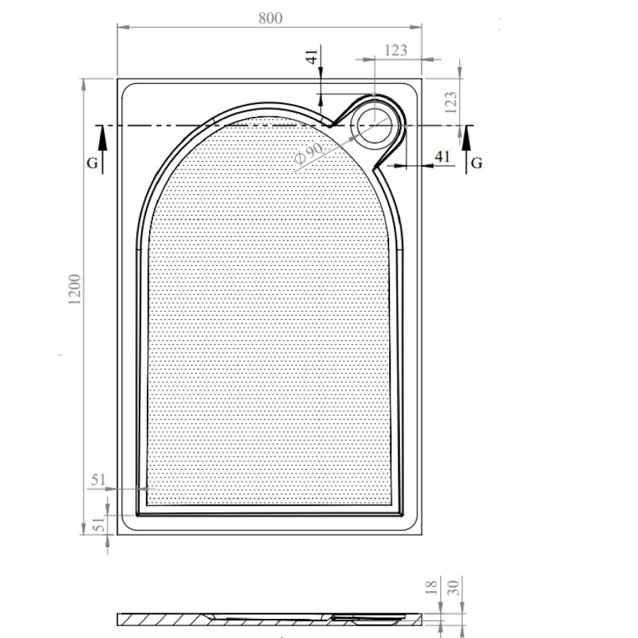 1200x800mm Rectangular Shower Tray – Slimline 30mm – Solid Polymarble– Anti-Slip – White – Hendra