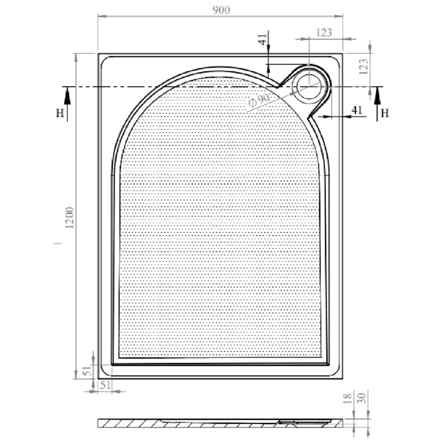 1200x900 Anti-Slip Rectangular Shower Tray 30mm Low-Profile - Slate Cast Marble