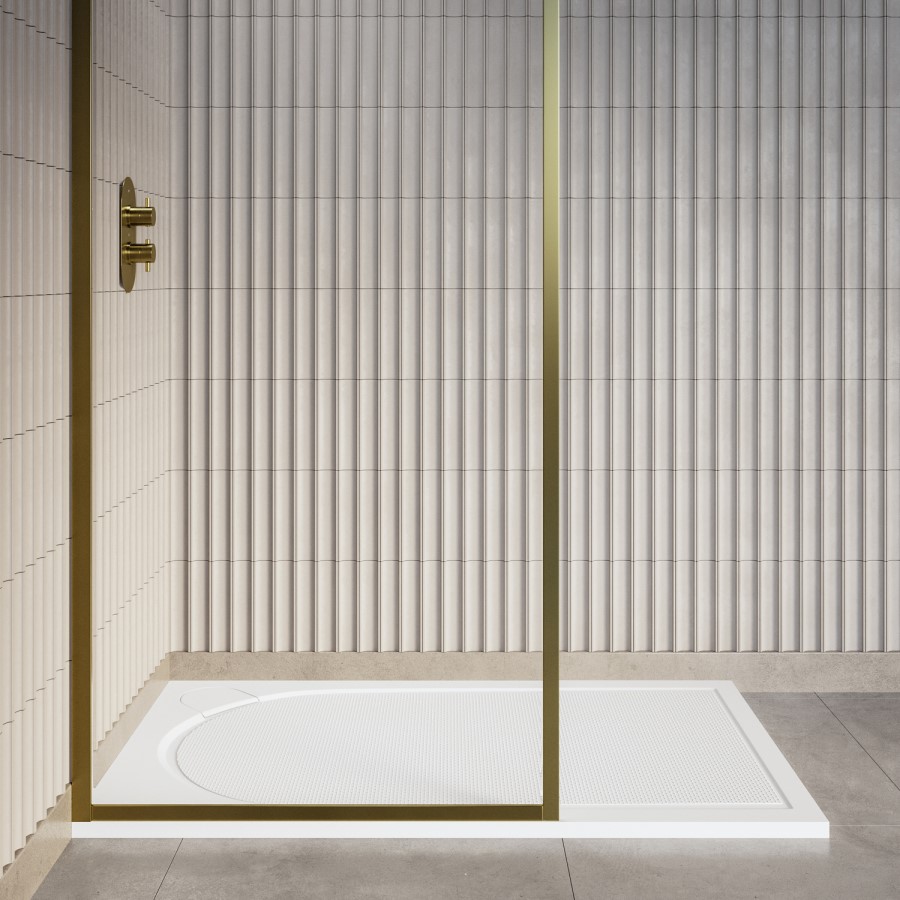 1400x800mm Rectangular Shower Tray – Slimline 30mm – Solid Polymarble – Anti-Slip – White – Hendra