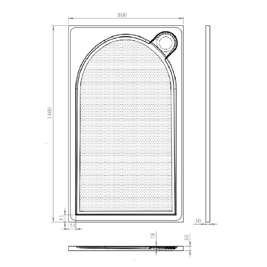1400x800mm Rectangular Shower Tray – Slimline 30mm – Solid Polymarble – Anti-Slip – White – Hendra