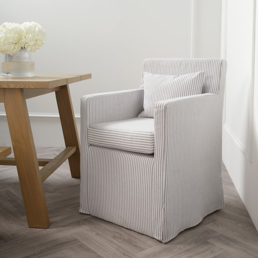 Grey Striped Upholstered Dining Chair - Hettie