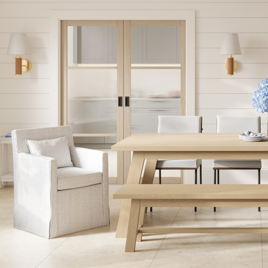 Grey Striped Upholstered Dining Chair - Hettie