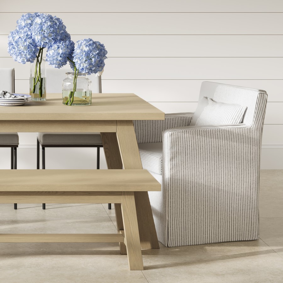 Grey Striped Upholstered Dining Chair - Hettie