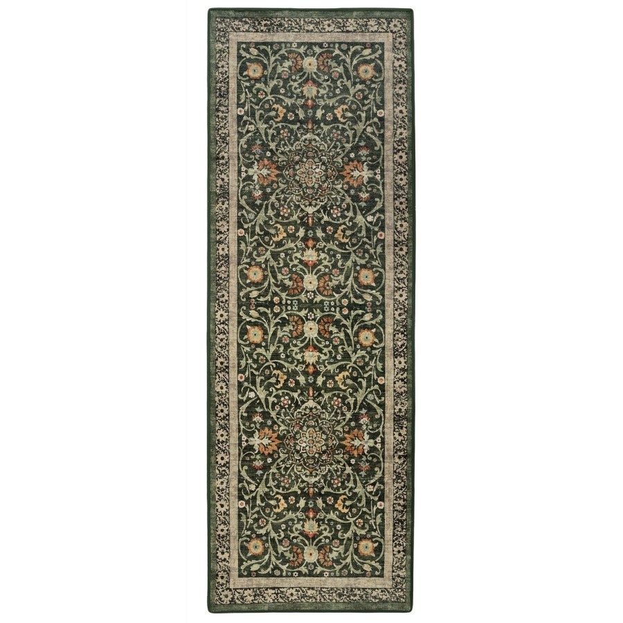Washable Green Vintage Floral Runner Rug - 220 x 75 cm - Country Paisley - Origins