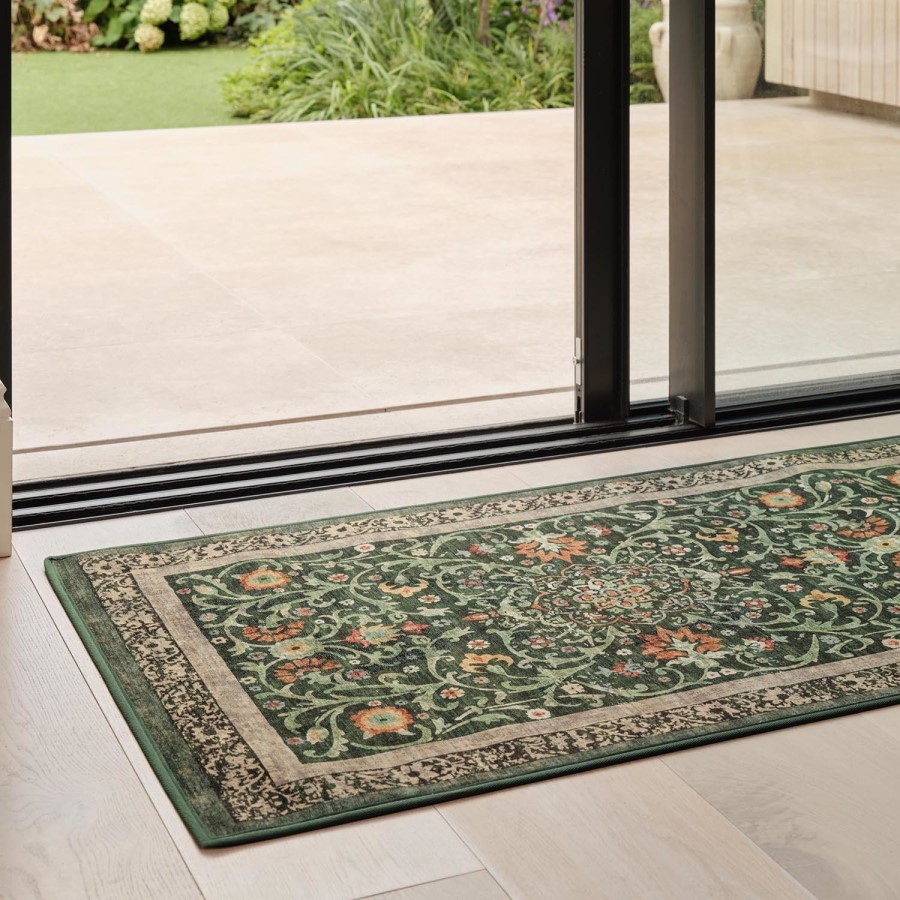 Washable Green Vintage Floral Runner Rug - 220 x 75 cm - Country Paisley - Origins