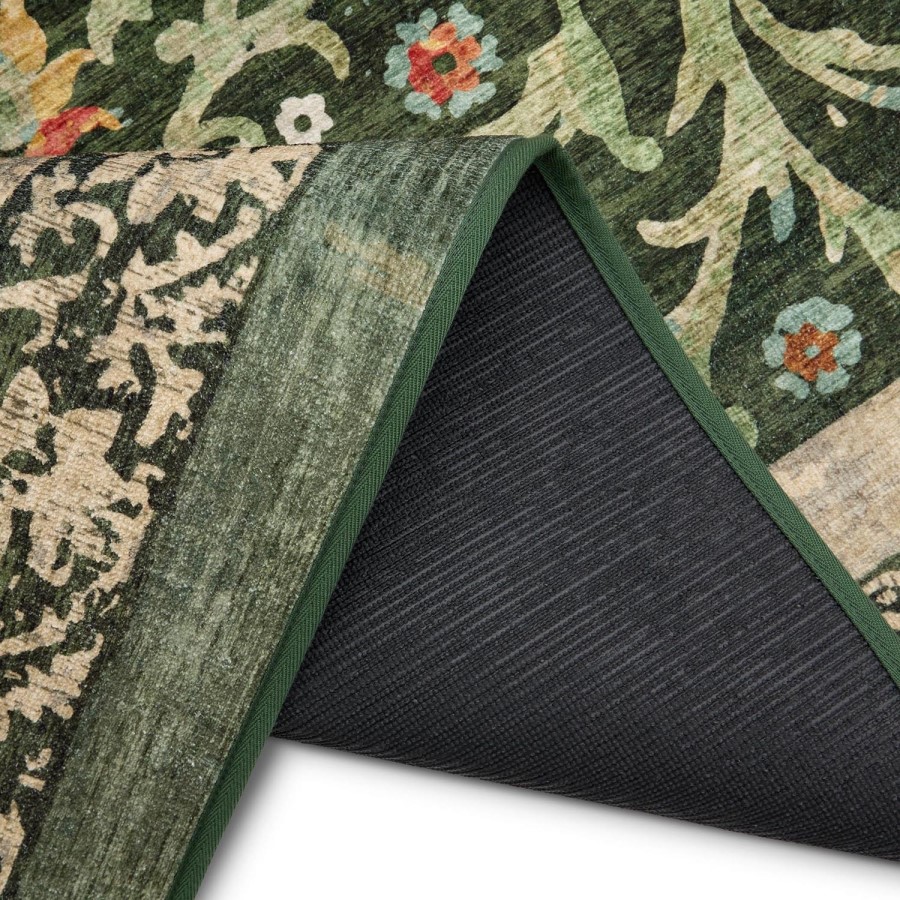 Washable Green Vintage Floral Runner Rug - 220 x 75 cm - Country Paisley - Origins
