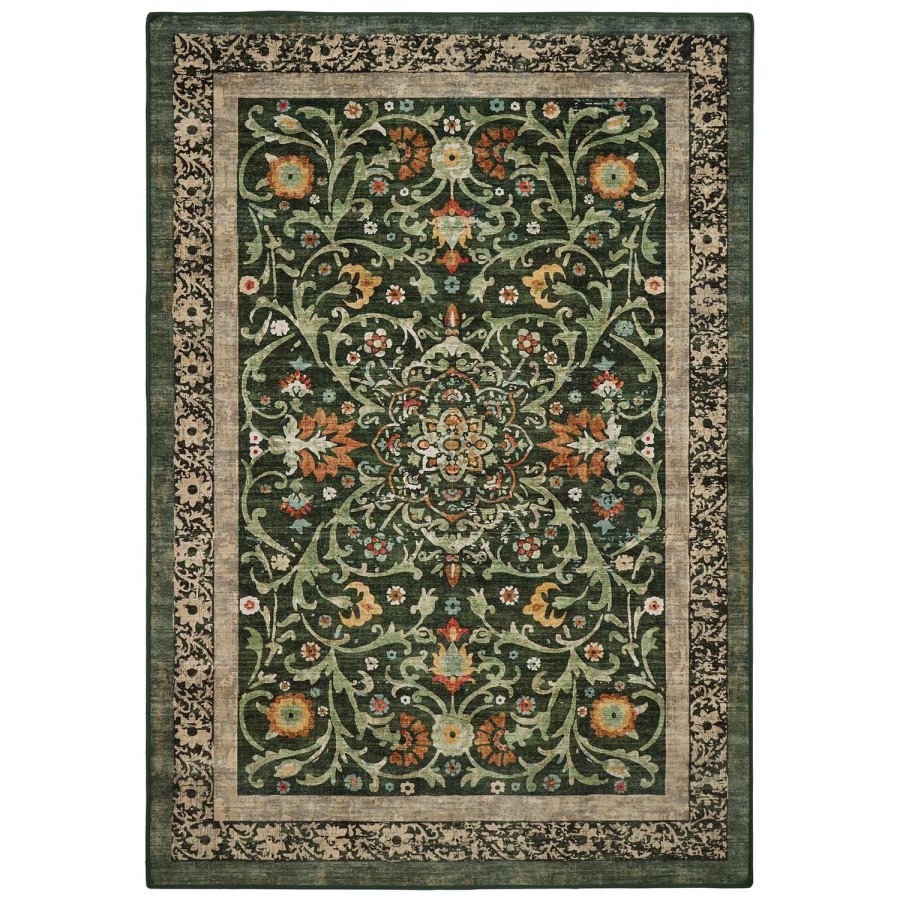 Washable Green Vintage Floral Rug - 185 x 120 cm - Country Paisley - Origins