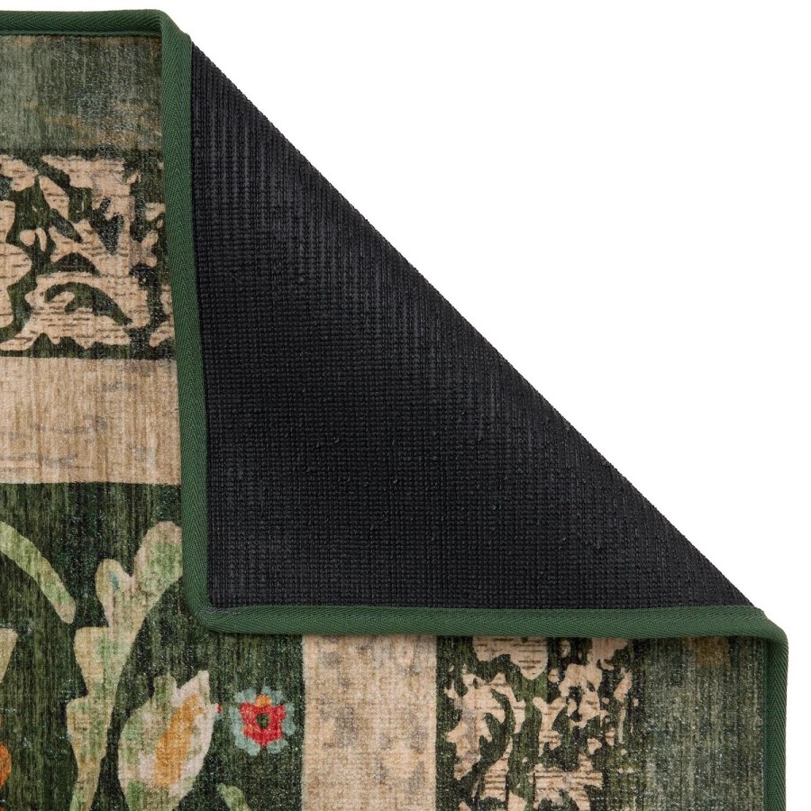 Washable Green Vintage Floral Rug - 185 x 120 cm - Country Paisley - Origins