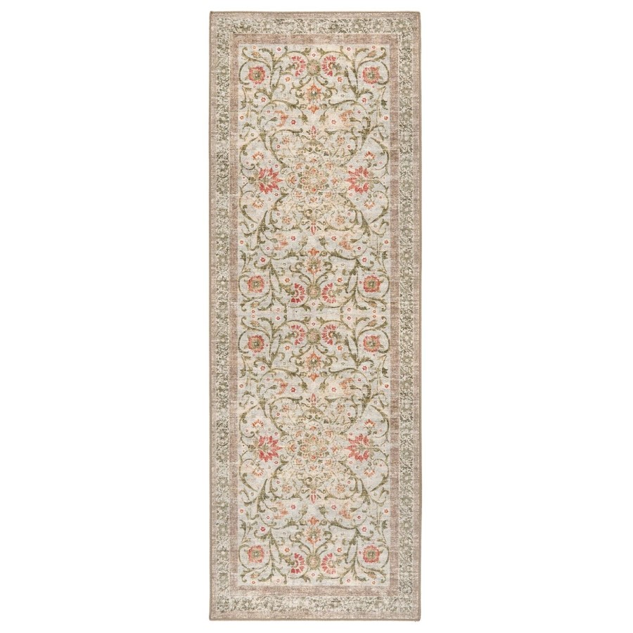 Washable Green and Orange Vintage Floral Runner Rug - 220 x 75 cm - Country Paisley - Origins