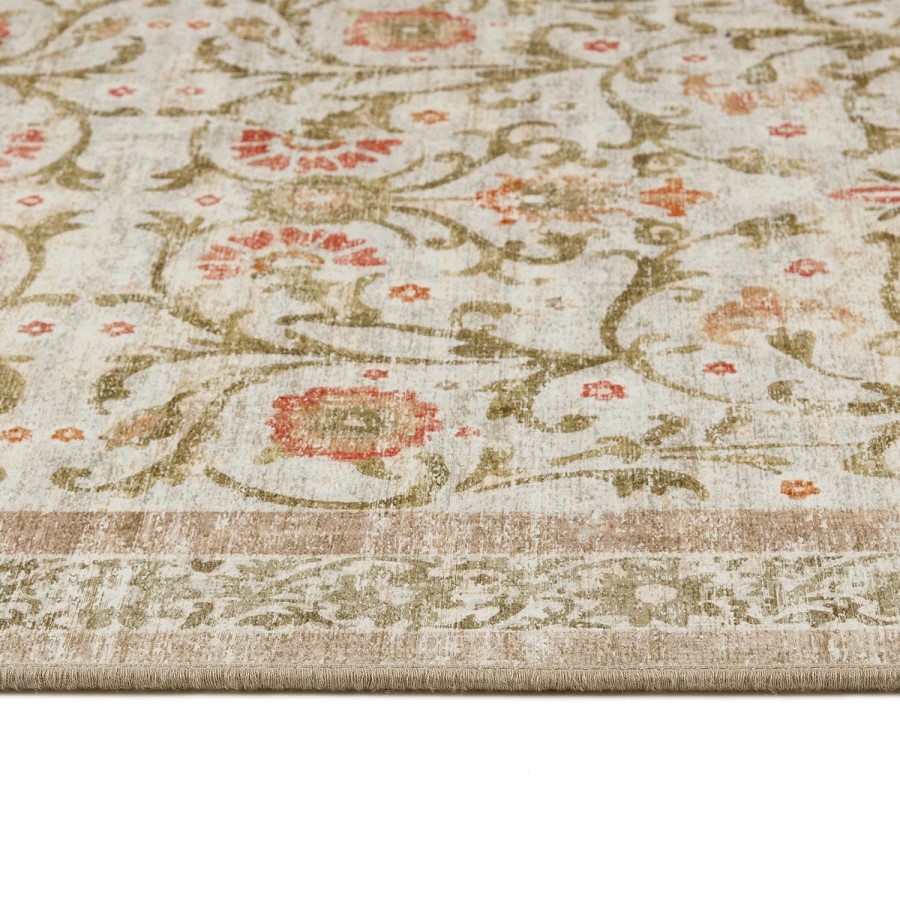 Washable Green and Orange Vintage Floral Rug - 230 x 160 cm - Country Paisley - Origins