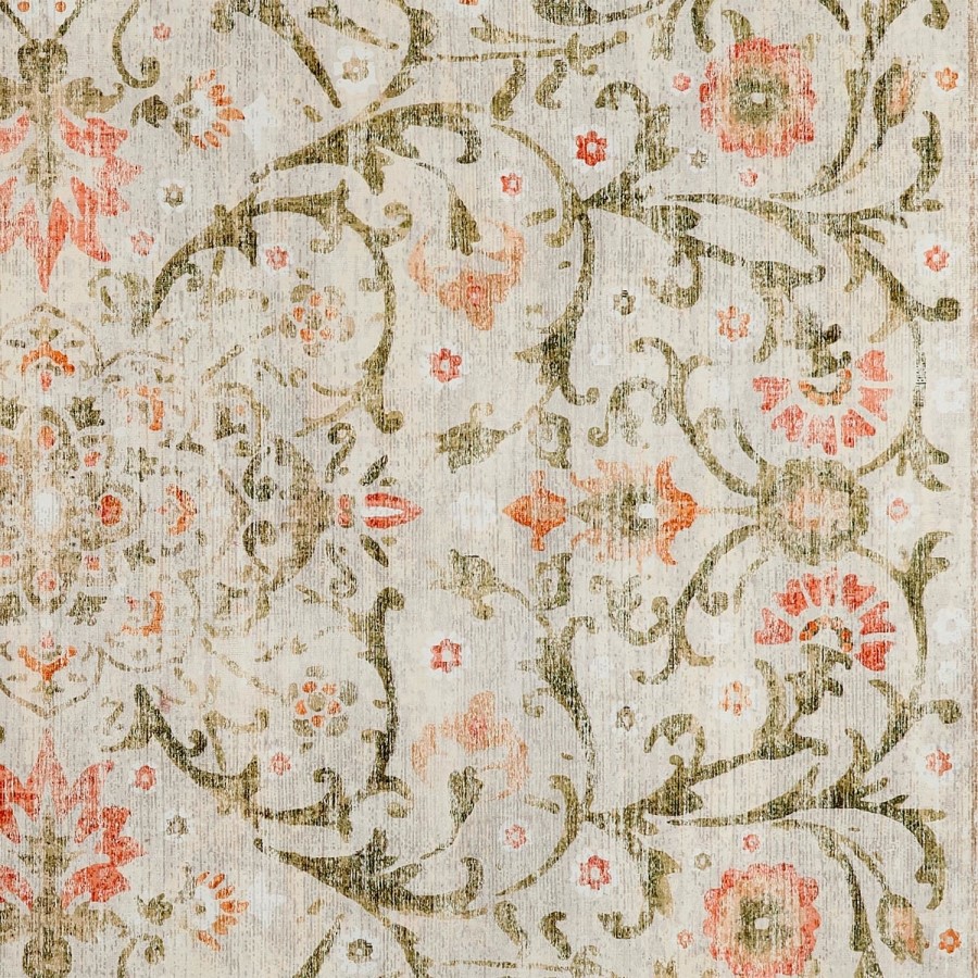 Washable Green and Orange Vintage Floral Rug - 230 x 160 cm - Country Paisley - Origins