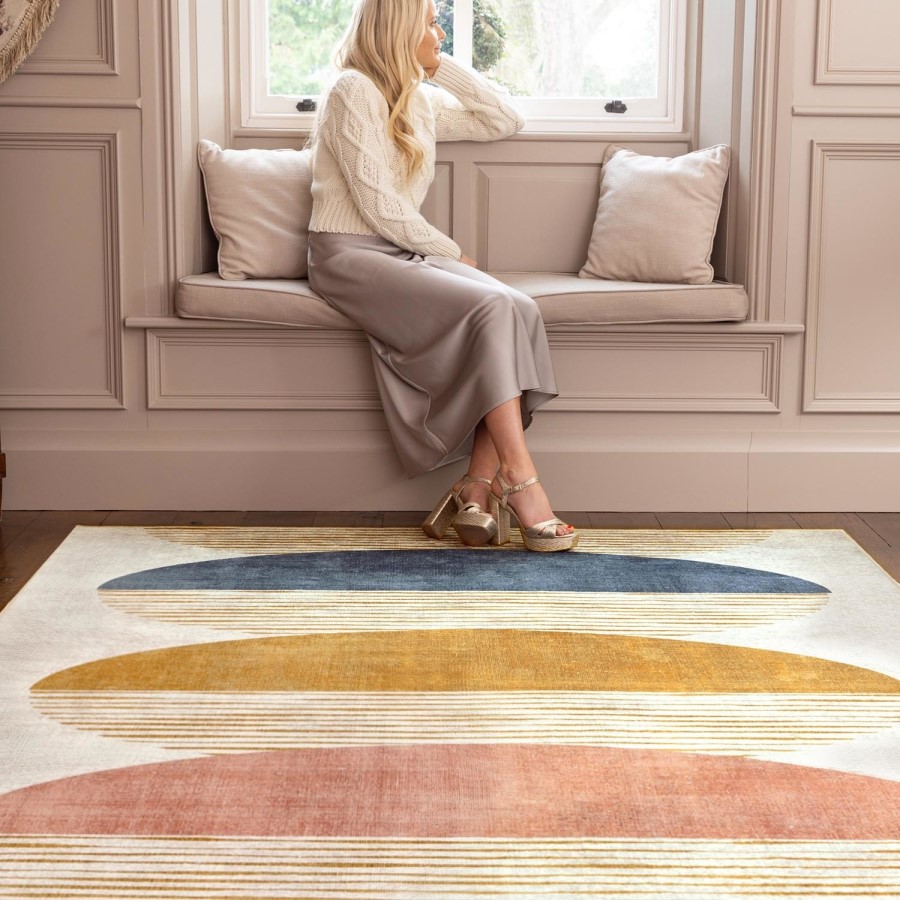 Washable Multi-Coloured Geometric Rug - 185 x 120 cm - Eclipse - Origins