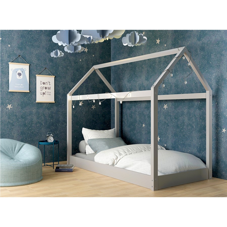 House Single Bed Frame in Grey - Hickory - LPD
