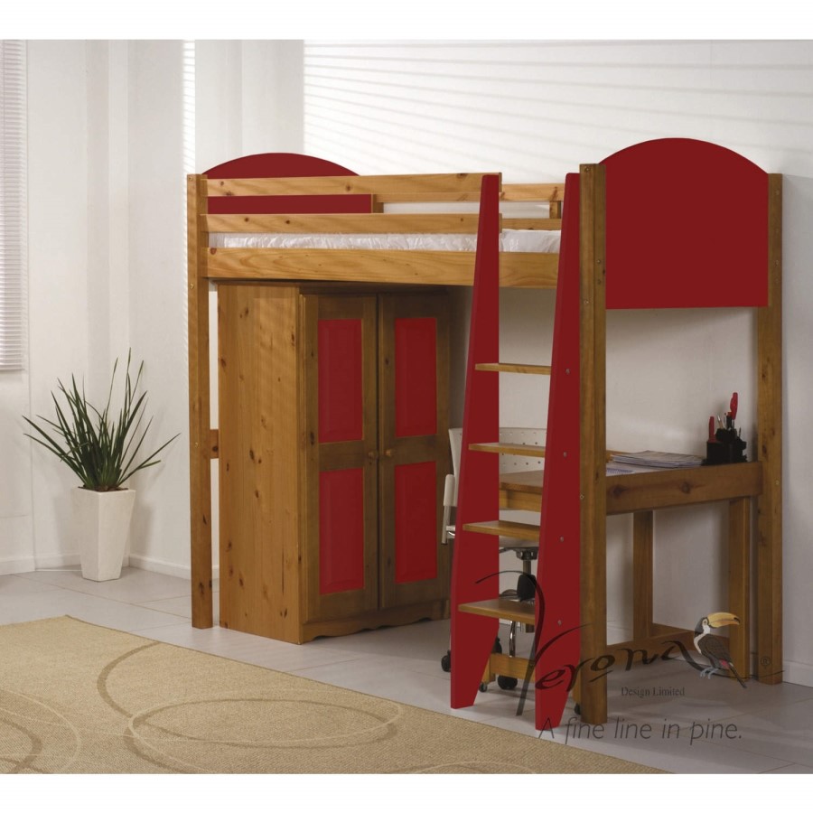 Verona Design Ltd Highsleeper Bed Set in Antique Pine and Red