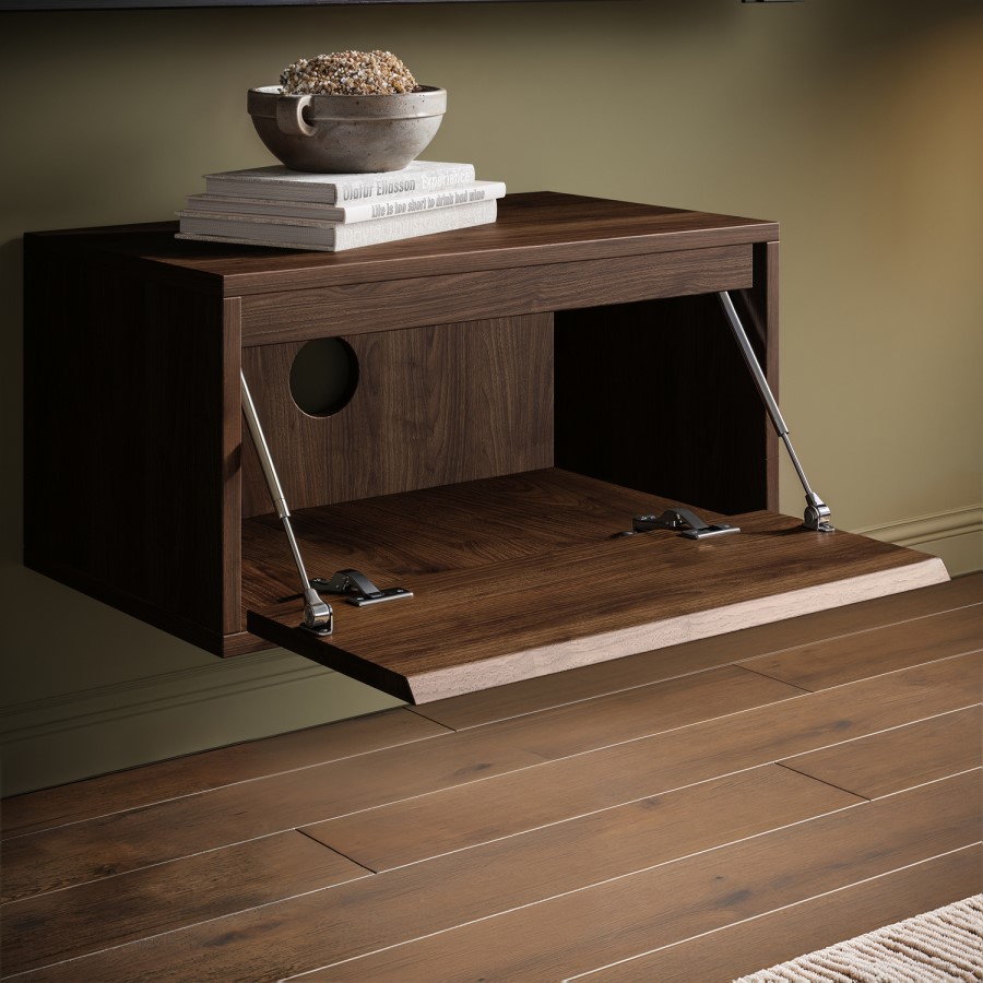 Wide Walnut Floating Bedside Table with Storage - Hiro