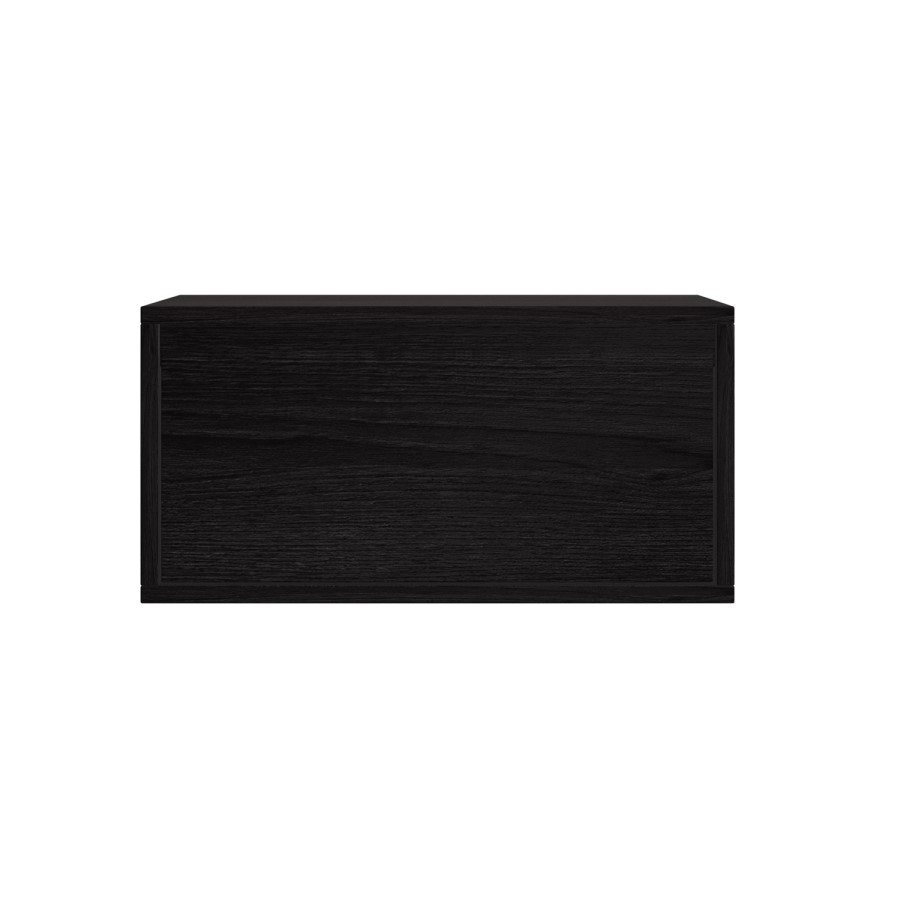 Wide Black Floating Bedside Table with Storage - Hiro