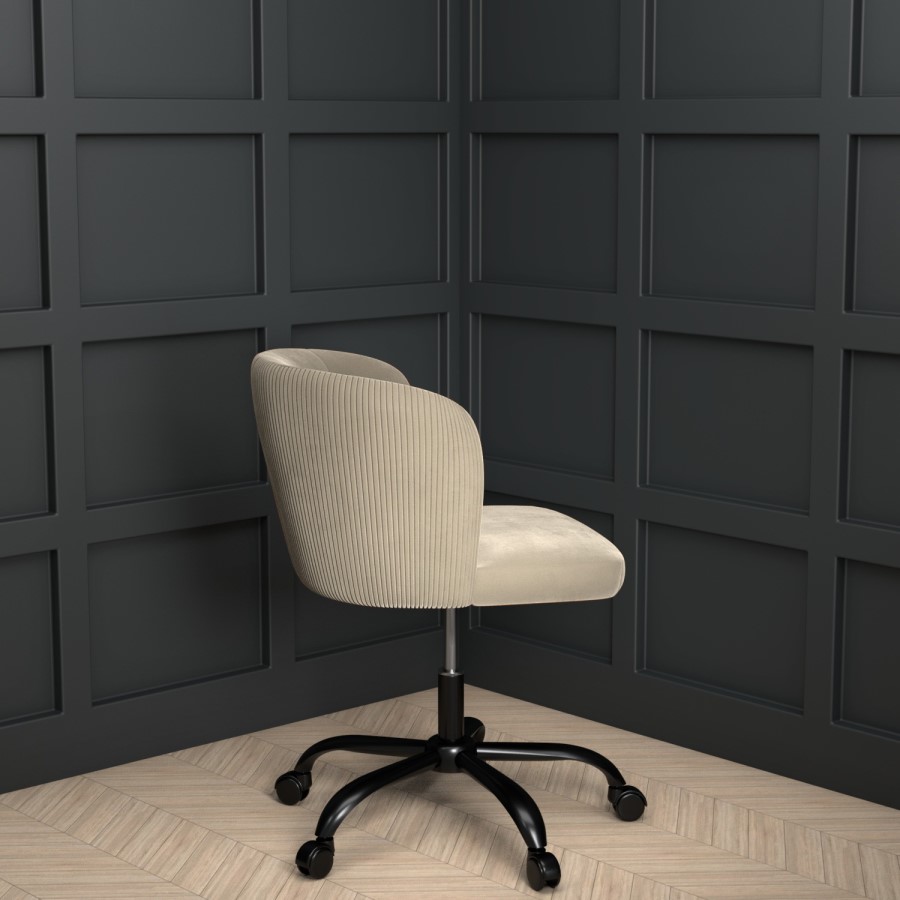 Beige Velvet Pleated Swivel Office Chair - Holly