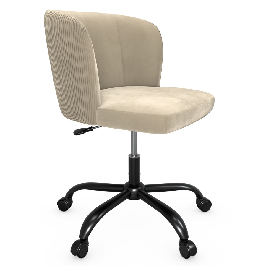 Beige Velvet Pleated Swivel Office Chair - Holly