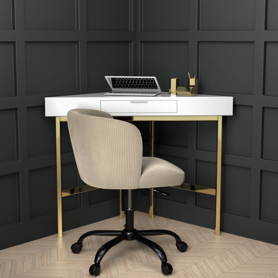 Beige Velvet Pleated Swivel Office Chair - Holly