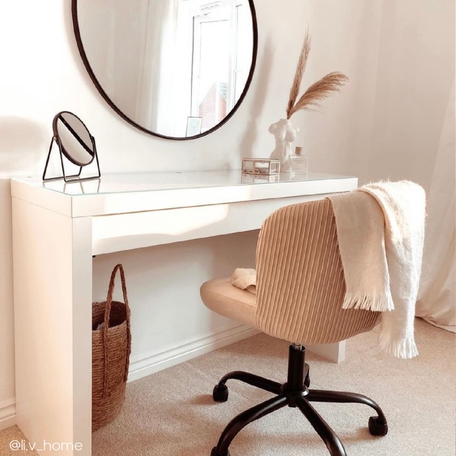Beige Velvet Pleated Swivel Office Chair - Holly