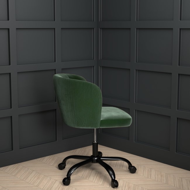 Green Velvet Pleated Swivel Office Chair - Holly