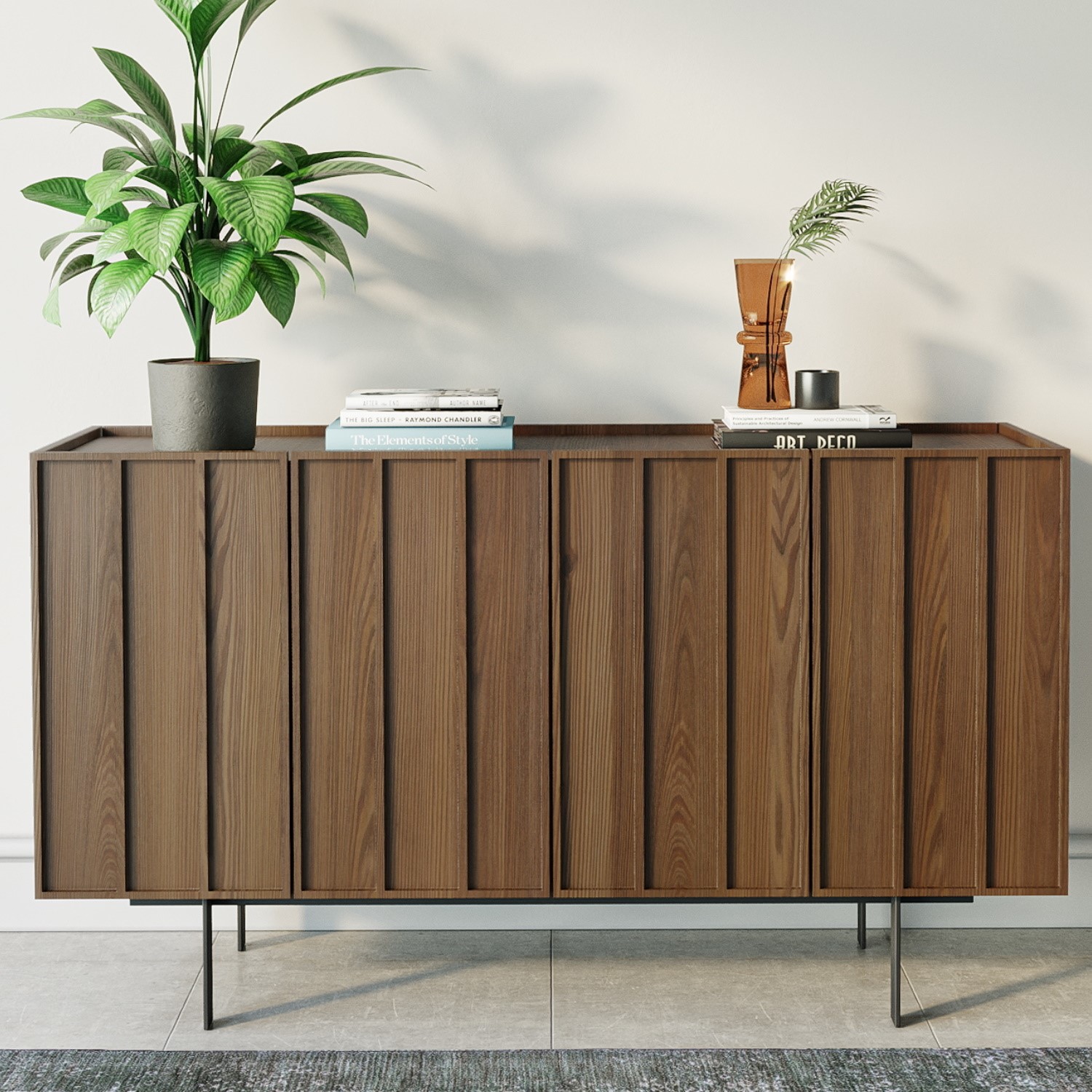 Photo of Large walnut modern sideboard with 4 doors - helmer