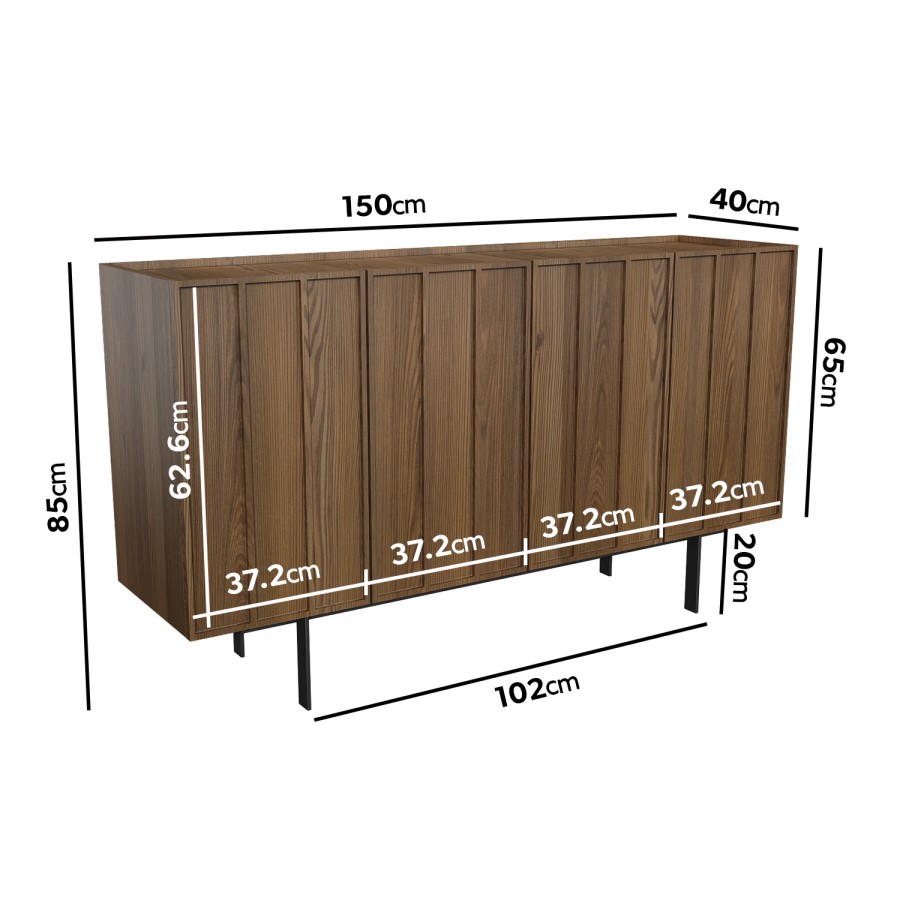 GRADE A1 - Large Walnut Sideboard - 4 Doors - Helmer