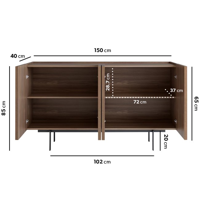 Large Walnut Modern Sideboard with 4 Doors - Helmer