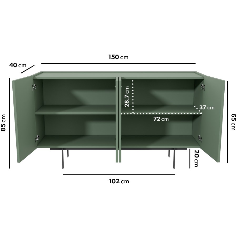 Large Green Sideboard with 4 Doors - Helmer