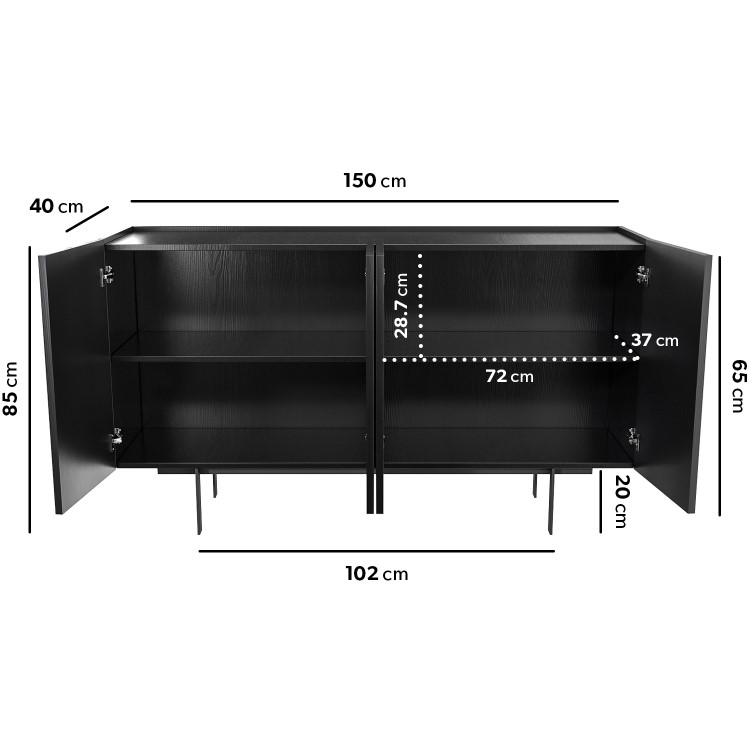 GRADE A2 - Large Black Oak Sideboard - 4 Doors - Helmer