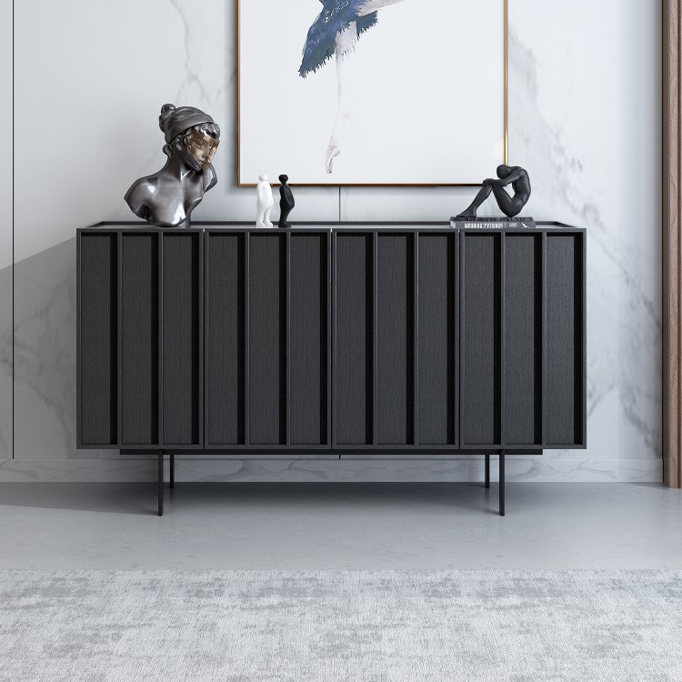 GRADE A2 - Large Black Oak Sideboard - 4 Doors - Helmer