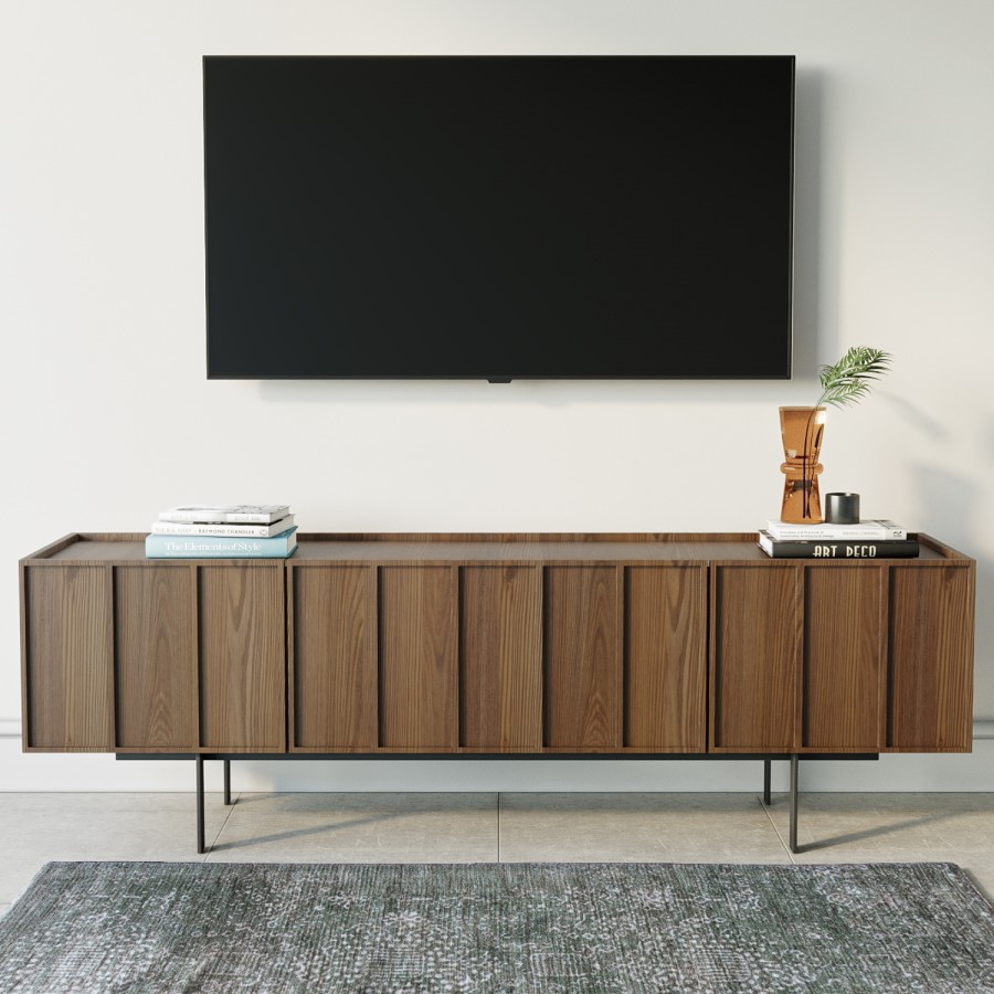 GRADE A1 - Large Walnut TV Unit with Storage - TV's up to 70" - Helmer