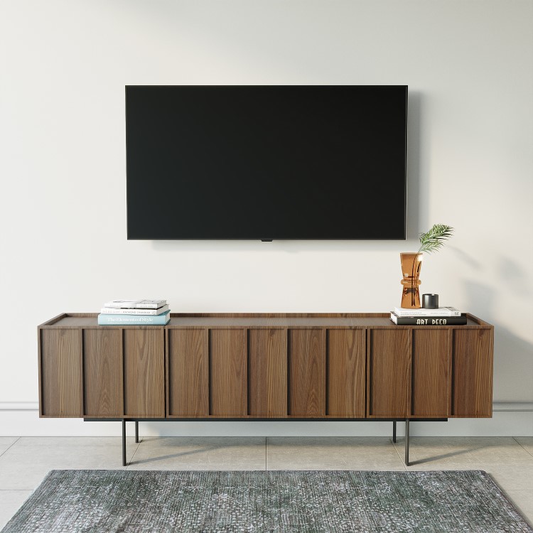 Wide Walnut TV Stand with Storage - TV's up to 70" - Helmer