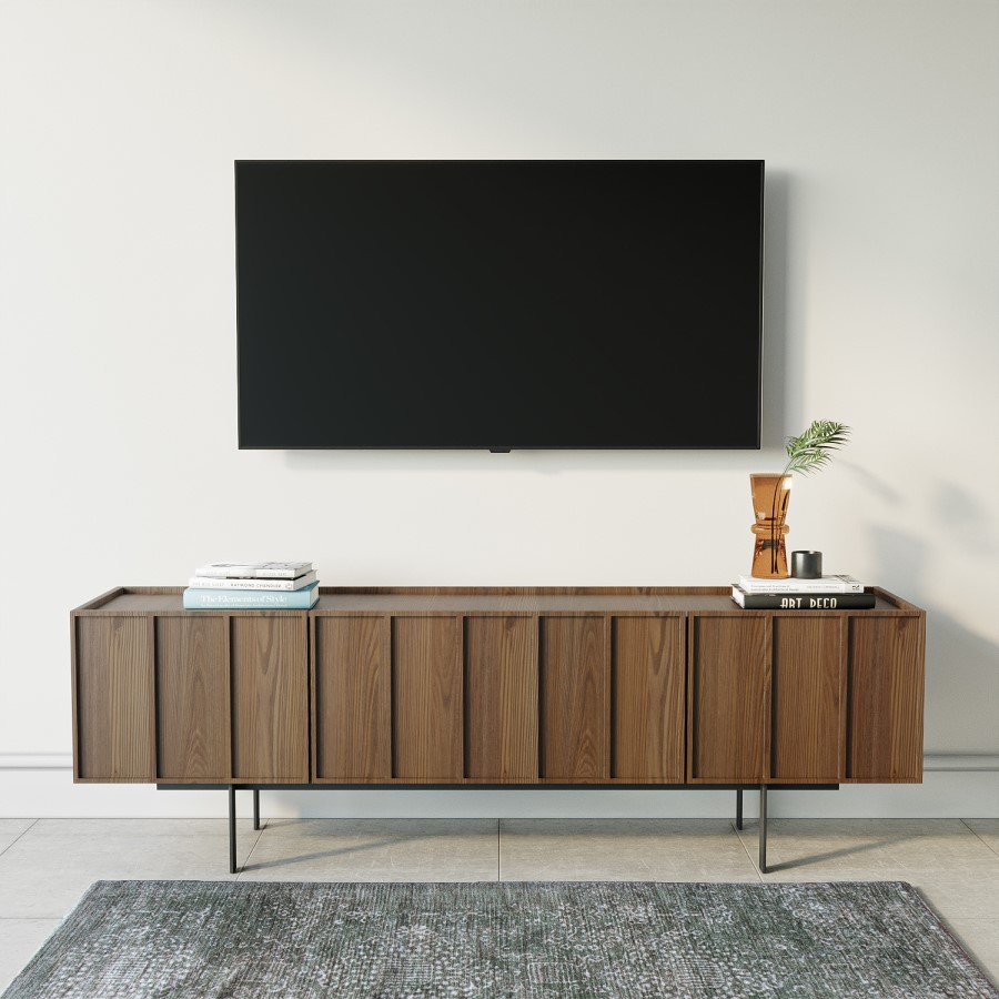 GRADE A1 - Large Walnut TV Unit with Storage - TV's up to 70" - Helmer