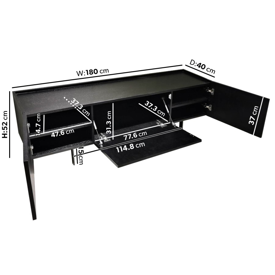 Large Black Oak TV Stand with Storage - TV's up to 70" - Helmer