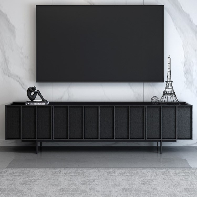 GRADE A2 - Large Black Oak TV Unit with Storage - TV's up to 70" - Helmer