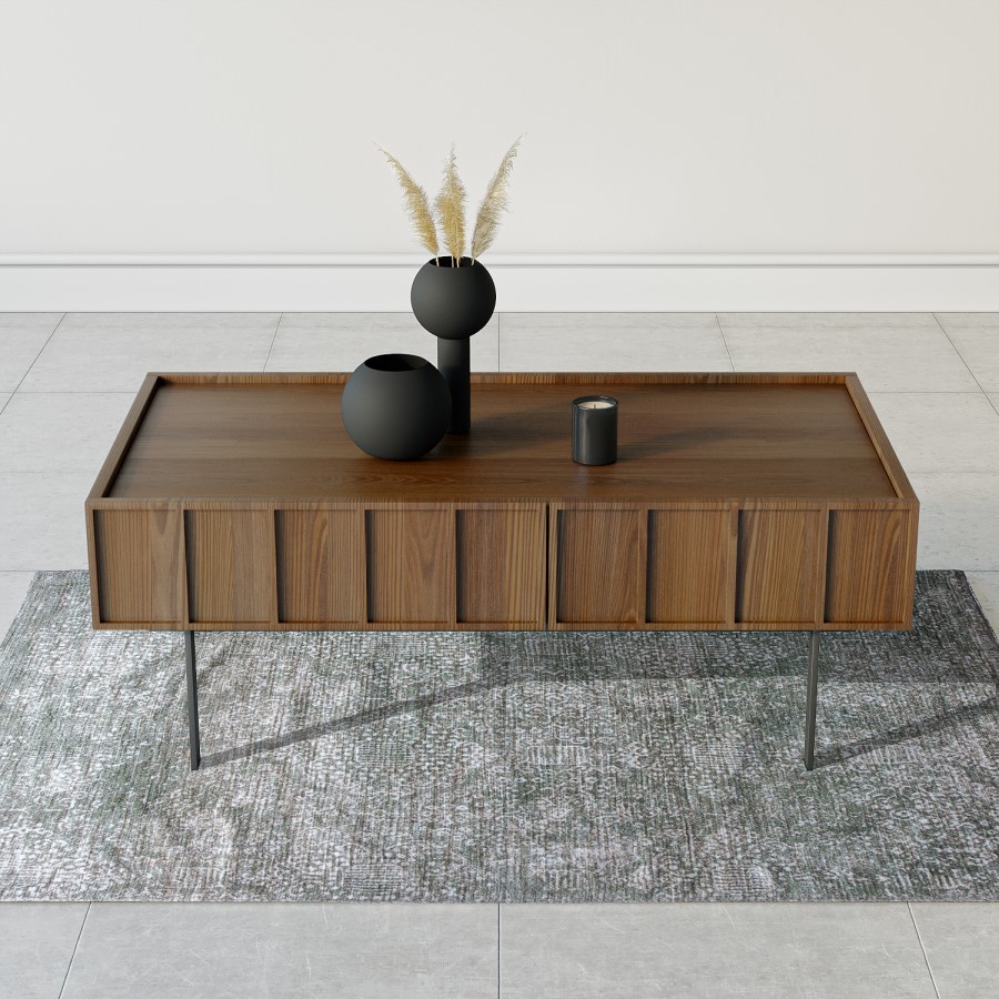 Rectangular Walnut Coffee Table with Storage - Helmer