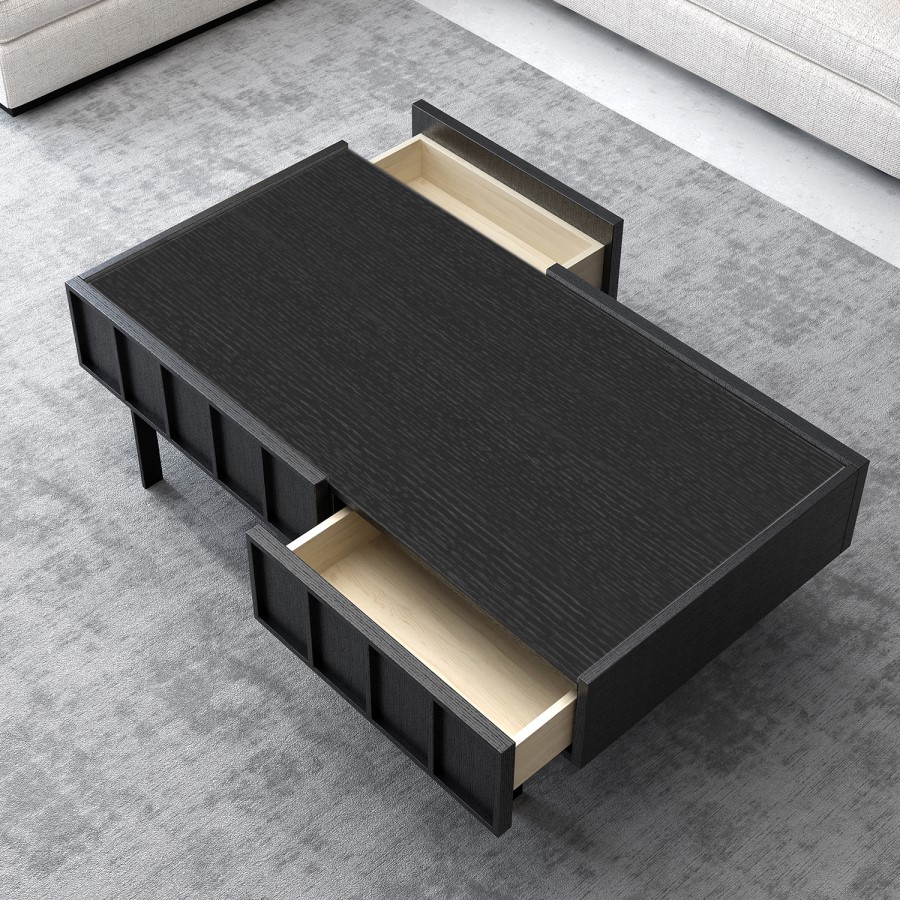 GRADE A2 - Large Black Oak Coffee Table with 2 Drawers - Helmer
