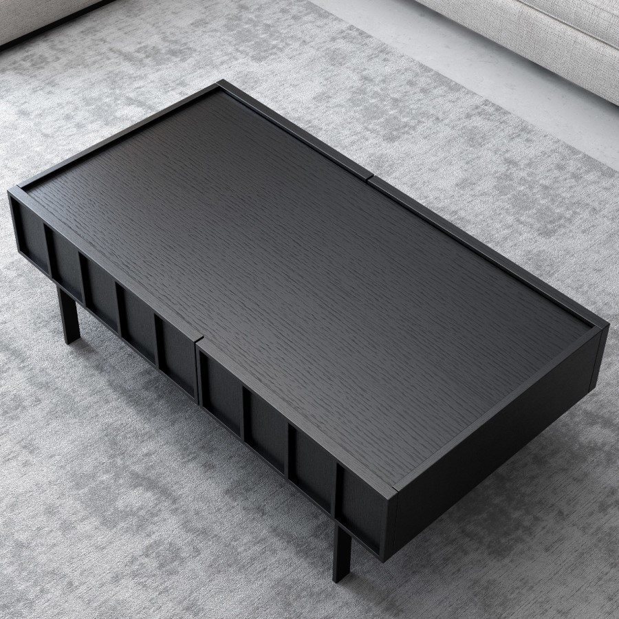 GRADE A2 - Black Oak Coffee Table with 2 Drawers - Helmer
