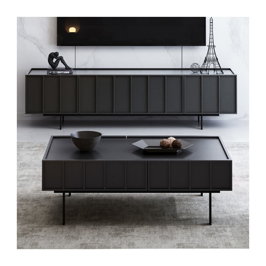 GRADE A2 - Black Oak Coffee Table with 2 Drawers - Helmer