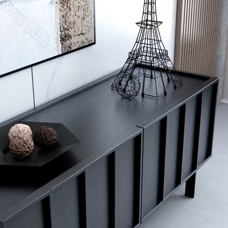 GRADE A2 - Small Black Oak TV Stand with Storage - 120cm - Helmer