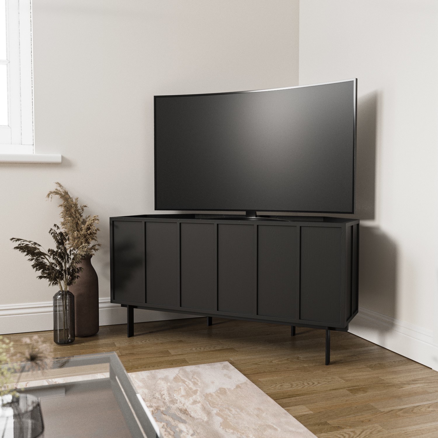 Photo of Black corner tv stand with storage - helmer