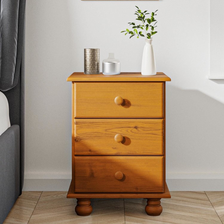 GRADE A2 - Pine 3 Drawer Bedside Table - Hamilton