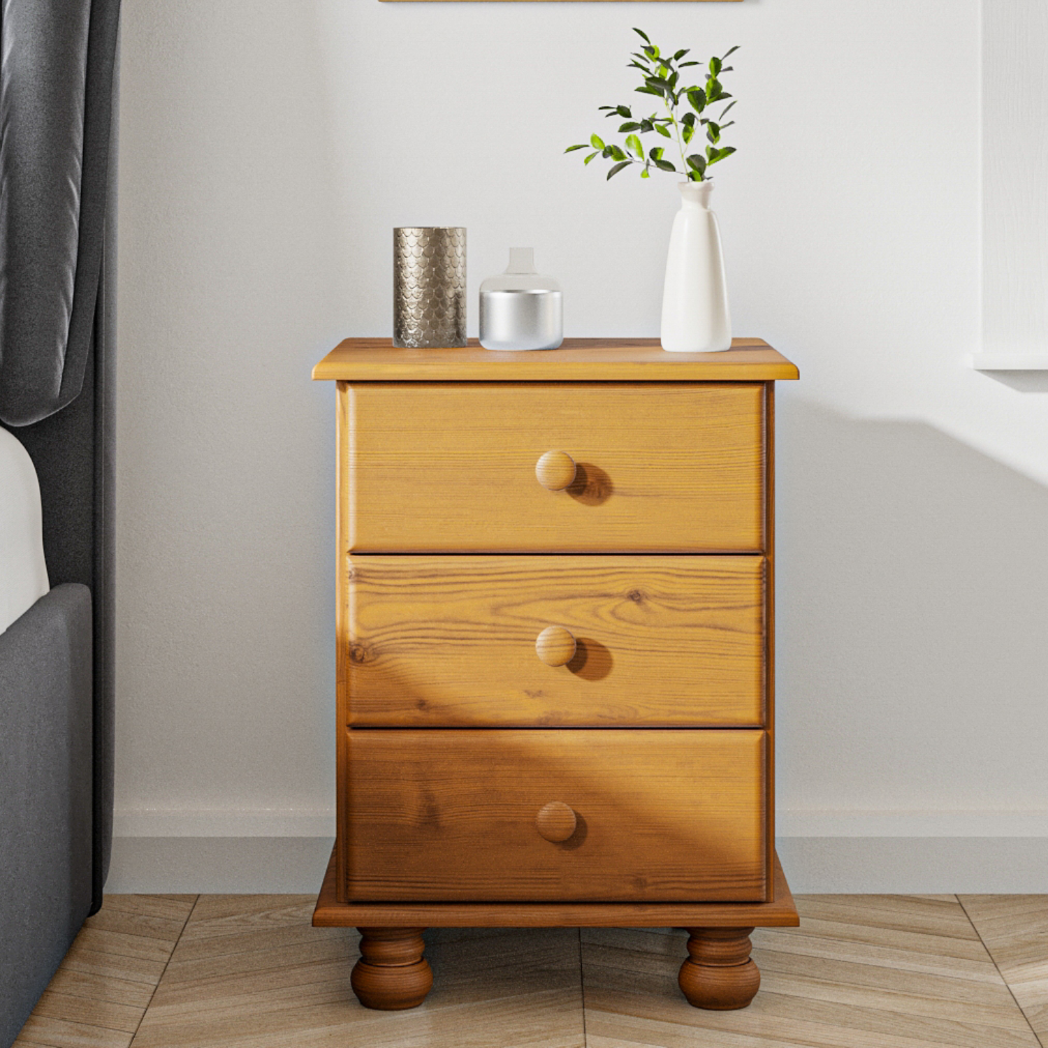 Photo of Pine 3 drawer bedside table - hamilton