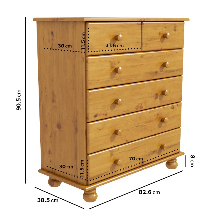 GRADE A2 - Pine Chest of 6 Drawers - Hamilton 