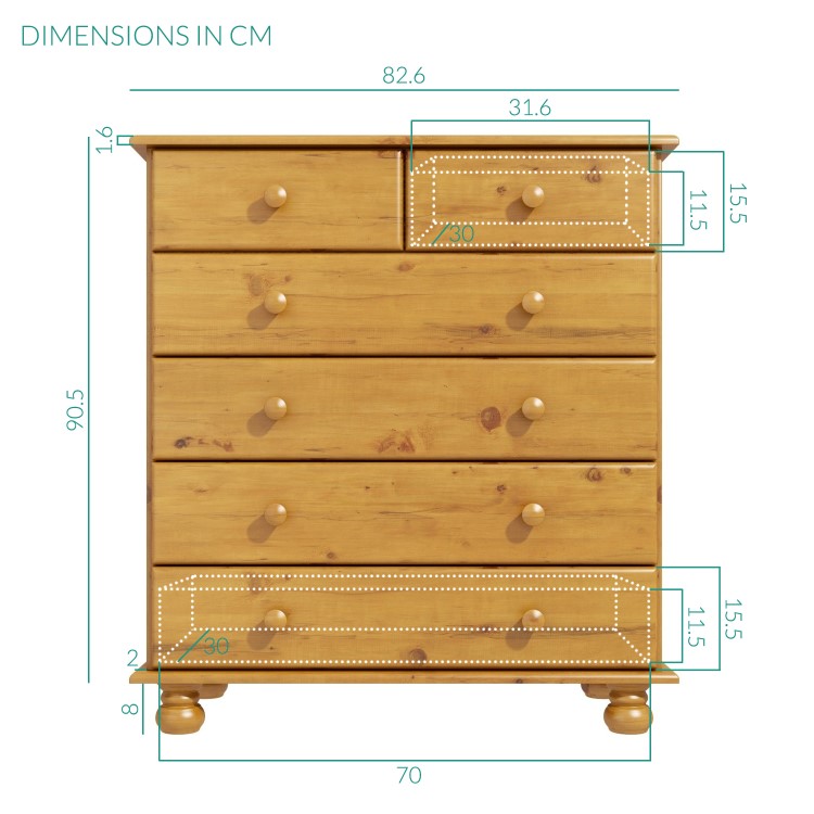 GRADE A2 - Hamilton 2+4 Chest of Drawers in Pine