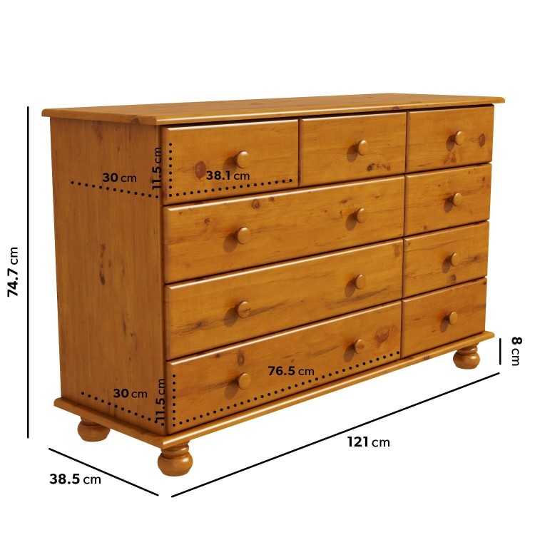 Wide Pine Chest of 9 Drawers - Hamilton