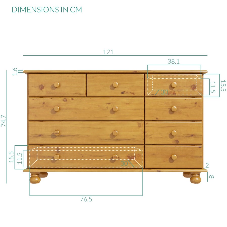 GRADE A1 - Hamilton 2+3+4 Wide Chest of Drawers in Pine
