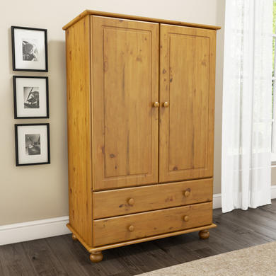 GRADE A1 - Hamilton Solid Pine Wardrobe with Double Doors & Drawers